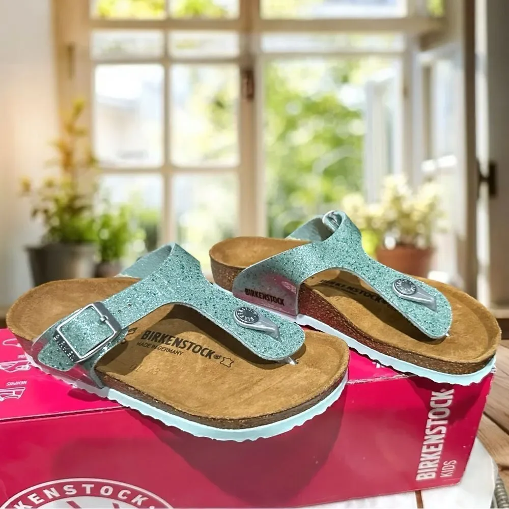 🔥 🆕 BIRKENSTOCK Girls Sandals Green Gizeh Cosmic Sparkle Size 30 US 12 - 12.5